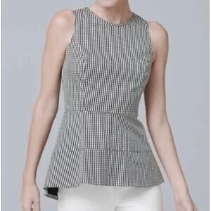 White House Black Market Gingham Plaid Peplum Sleeveless Top Size 0